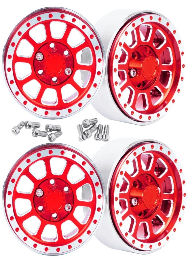 جنوط عجلات RCHuiWow RC مقاس 1.9 بوصة بنظام Beadlock لسيارات الزحف بمقياس 1/10 من طراز TRX-4 SCX10 SCX10 II 90046 SCX10 III D90، جنوط عجلات ألومنيوم شديدة التحمل، 4 قطع، لون أحمر - Image 1